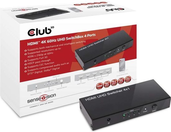 club3D CSv-1370 HDMI-switch 4 poorten 4096 x 2160 Pixel van Club
