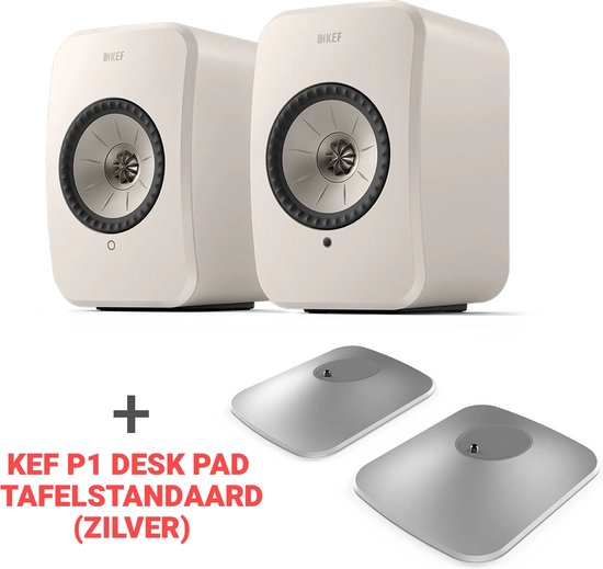 Combi Deal LSX II LT - wit + KEF P1 Desk pad tafelstandaard - zilver van $