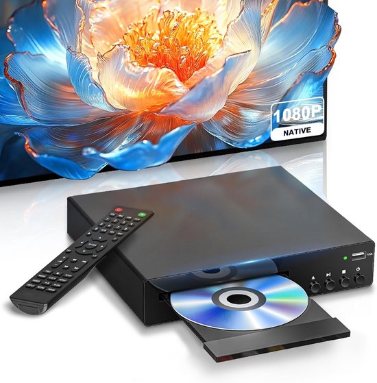 Compacte DVD-speler - Regiovrije speler - Thuisbioscoop creëren - Full HD 1080P upscaling - 195x225x50mm - Donker zwart