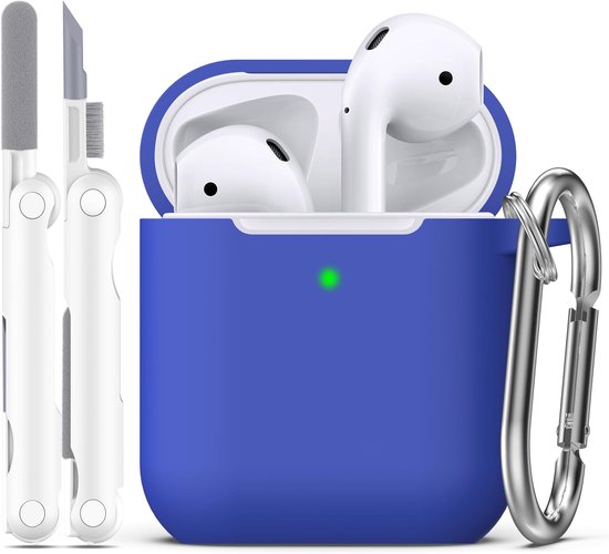 Compatibel met AirPods 2e generatie 2019,1e generatie 2016 hoes met reinigingsset en sleutelhanger,Zachte siliconen bescherming voor Apple AirPods Case,Blauw