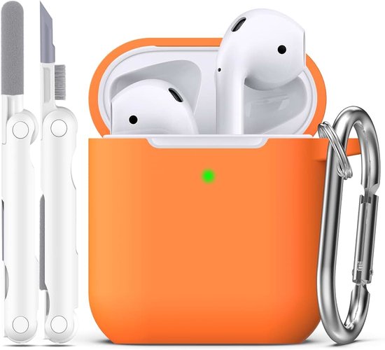 Compatibel met AirPods 2e generatie 2019,1e generatie 2016 hoes met reinigingsset en sleutelhanger,Zachte siliconen bescherming voor Apple AirPods Case,Oranje