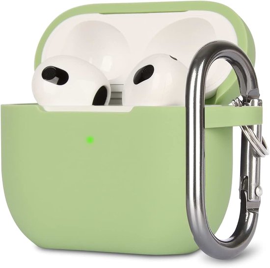 compatibel met AirPods 3, Schokbestendige Siliconen Beschermhoes, Zacht, Antislip Beschermhoes voor Airpods 3e Generatie met Karabijnhaak, Matcha Groen