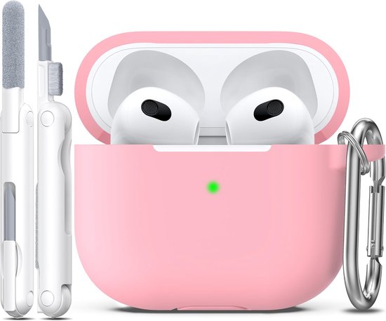 Compatibel met AirPods 3e generatie 2021, voor AirPods 3 gen Case Cover met Cleaner kit en sleutelhanger, Zachte Silicone Beschermer voor Apple AirPods 3 Case, Roze