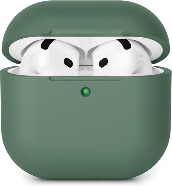 Compatibel met Airpods 4 (2024), Krasbestendige siliconen beschermhoes voor AirPods 4de generatie, LED voorkant zichtbare voorkant, grenen groen van compatibel