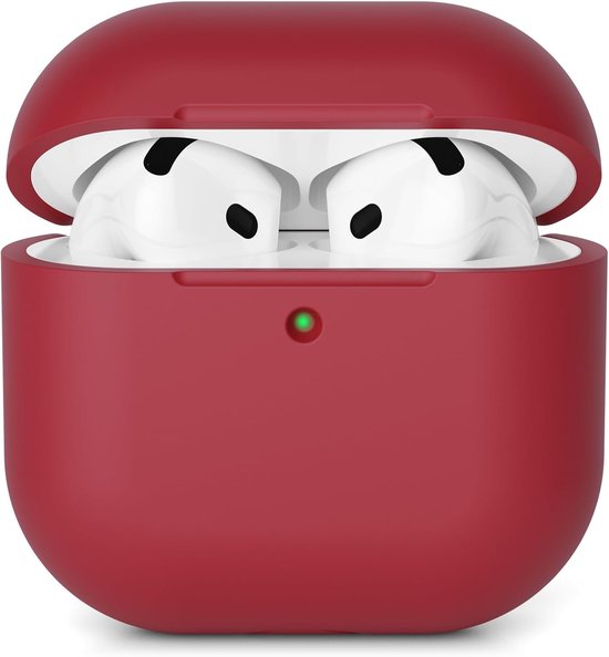 Compatibel met Airpods 4 (2024), schokbestendig, krasbestendig, van siliconen, voor AirPods 4e generatie, zichtbare led aan de voorkant, bordeauxrood