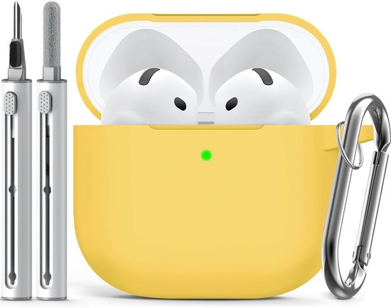 Compatibel met AirPods 4 Hoes met schoonmaakset, siliconen beschermhoes voor Apple AirPod 4 (2024/ANC), uniseks ontwerp - Geel van compatibel