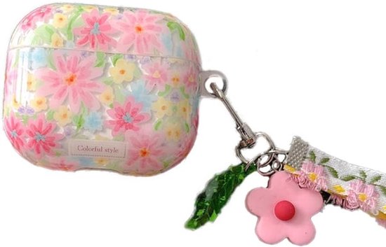 Compatibel met AirPods 4 hoes, schattig sierlijk roze bloemenpatroon, hoofdtelefoonbeschermhoes voor Air Pod 4 (Bloemen-A)