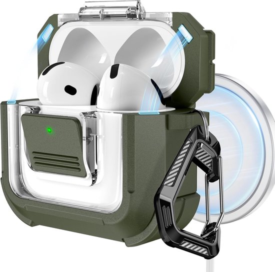 Compatibel met AirPods 4e generatie beschermhoes, compatibel met Magsafe magnetische automatische vergrendeling, inclusief reinigingsset - Groen