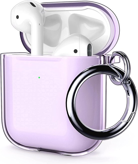 Compatibel met AirPods Case Cover Clear met ontworpen AirPods 2e generatie beschermhoes zachte TPU transparante hoes accessoires met sleutelhanger voor AirPods 2 [Zichtbare led-front] -paars