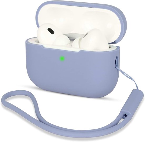 Compatibel met AirPods Pro 2, case, cover, schokbestendige antislip beschermhoes van siliconen voor AirPods Pro 2 tweede generatie 2022, hoes met siliconen koord, grijs-blauw