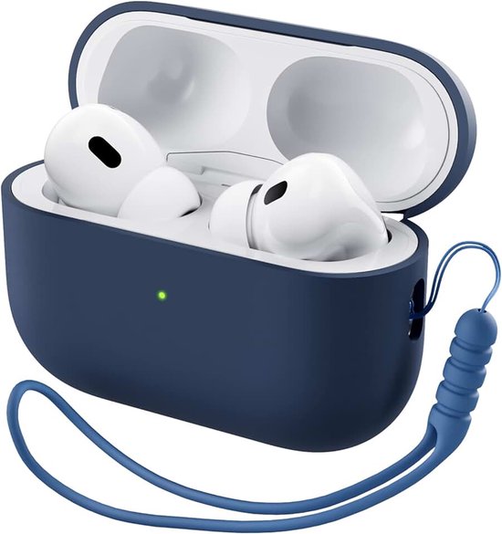 Compatibel met AirPods Pro 2 hoes 2022, beschermende vloeibare siliconen hoes voor AirPods Pro 2 2022 Hybrid Skin Front LED zichtbare siliconen hoes, stormblauw