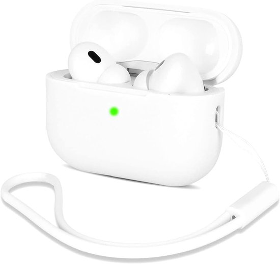 Compatibel met AirPods Pro 2 hoes, case, siliconen stootvaste beschermhoes voor AirPods Pro 2e generatie 2022, case cover met siliconen koord, led aan de voorkant zichtbaar, wit