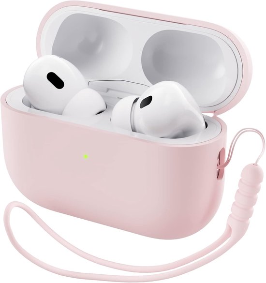 Compatibel met Airpods Pro 2 Hoesje (2022), Beschermende Vloeibare Siliconen Hoesje Cover voor Airpods Pro 2e Generatie met Nekkoord Zachte Huid Voorkant LED Zichtbaar-Roze van compatibel
