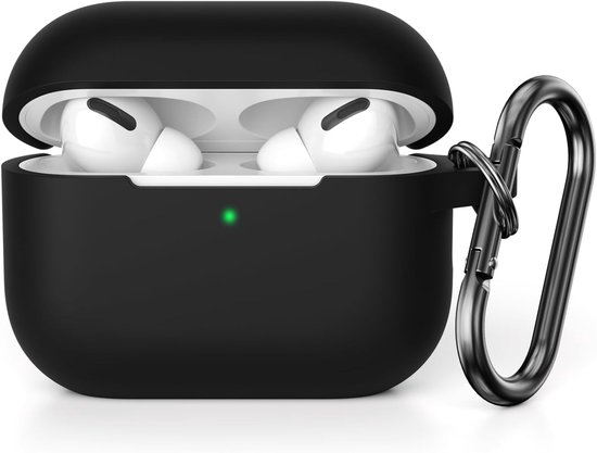 Compatibel met AirPods Pro 2, schokbestendige siliconen beschermhoes, zacht, antislip met karabijnhaak, zwart