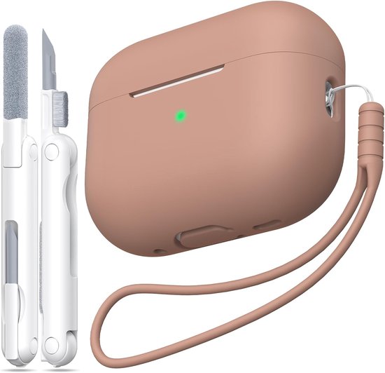 Compatibel met AirPods Pro 2e Generatie Hoesje, Anti-Daling Zacht Silicone Schokabsorptie Compatibel met AirPods Pro Hoesje Skin Touch met Sleutelhanger en Schoonmaakset, Melkthee