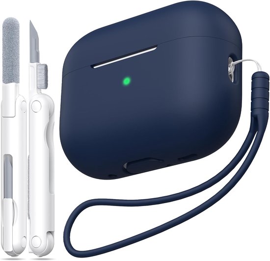 Compatibel met AirPods Pro 2e Generatie Hoesje, Anti-Daling Zacht Silicone Schokabsorptie Compatibel met AirPods Pro Hoesje Skin Touch met Sleutelhanger en Schoonmaakset, Middernachtblauw