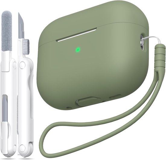 Compatibel met AirPods Pro 2e Generatie Hoesje, Anti-Daling Zacht Silicone Schokabsorptie Compatibel met AirPods Pro Hoesje Skin Touch met Sleutelhanger en Schoonmaakset, Olijfgroen