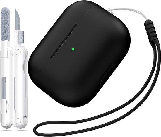 Compatibel met AirPods Pro 2e Generatie Hoesje, Anti-Daling Zacht Silicone Schokabsorptie Compatibel met AirPods Pro Hoesje Skin Touch met Sleutelhanger en Schoonmaakset, Zwart