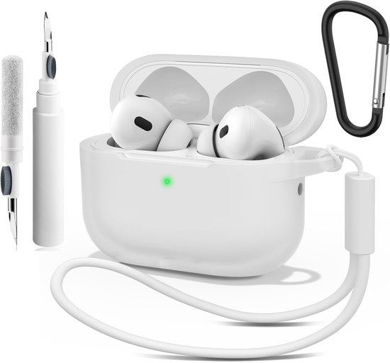 Compatibel met Airpods Pro 2e/1e generatie, compatibel met Airpods Pro 2e generatie USB C, zachte schokbestendige transparante beschermhoes met reinigingspen voor sleutelkoord (helder)