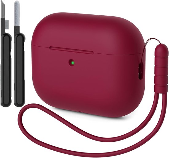 compatibel met Airpods Pro 3 (2025), volledige beschermhoes van siliconen voor AirPods Pro 3e generatie met reinigingsset en siliconen koord, bordeauxrood