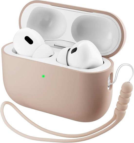 Compatibel met Airpods Pro 3 Case (2025), Beschermende Vloeibare Siliconen Case Cover voor Airpods Pro 3e Generatie met Lanyard Zachte Huid Front LED Zichtbaar Naakt Taupe