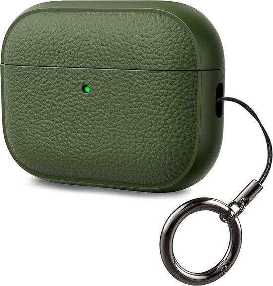 Compatibel met AirPods Pro 3 Case (2025), lederen textuur TPU schokbestendige beschermhoes met sleutelhanger, LED aan de voorkant, voor Airpods Pro 3e generatie - groen