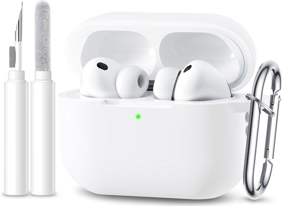 Compatibel met AirPods Pro 3 Case 2025 - Schokbestendige siliconen hoes voor Apple AirPods Pro 3e generatie bescherming met reinigingsset en karabijnhaak [zichtbare led], wit