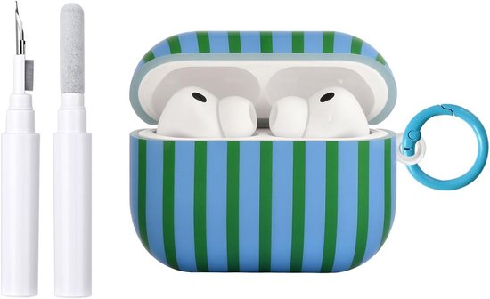 Compatibel met AirPods Pro 3, hoes met reinigingsset, schattig gestreept patroon, esthetisch design, stootvaste en krasbestendige TPU-beschermhoes met sleutelhanger, voor vrouwen en meisjes
