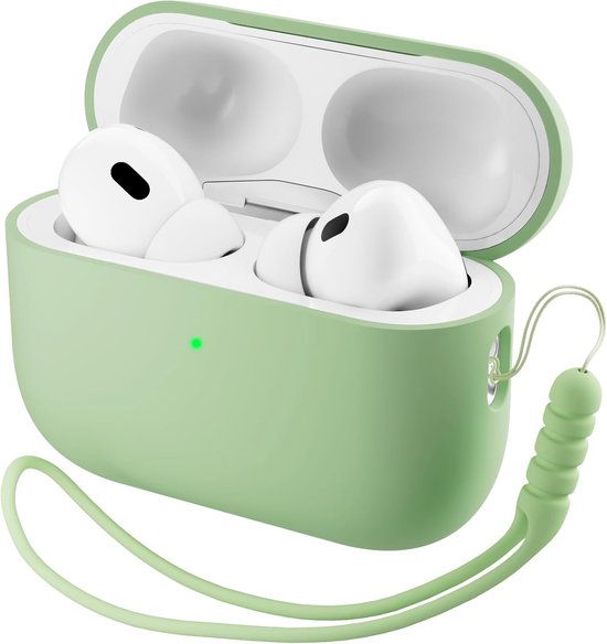 Compatibel met Airpods Pro 3 Hoesje (2025), Beschermende Vloeibare Siliconen Hoesje Hoes voor Airpods Pro 3e Generatie met Lanyard Zachte Huid Voorkant LED Zichtbaar-Pistache Groen