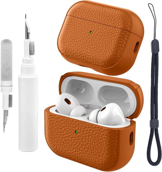 compatibel met AirPods Pro 3 met polsbandje, TPU-beschermhoesje compatibel met AirPods Pro 3e generatie met reinigingsset, textuur ontwerp, valbestendig, schokbestendig, oranje
