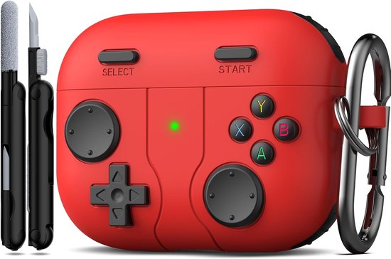 Compatibel met AirPods Pro 3e generatie hoes met reinigingsset, klassiek ontwerp voor draagbare gameconsoles, zachte siliconen beschermhoes voor Apple AirPods Pro 3 oplaadhoes, rood