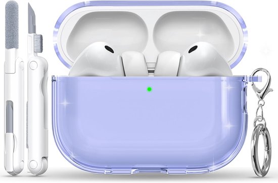 Compatibel met Airpods Pro 3e generatie Hoesje, Compatibel met Airpods Pro 3 hoesje met Sleutelhanger, Doorzichtig Zacht Transparant Schokbestendig Hoesje Van Militaire Kwaliteit,Paars