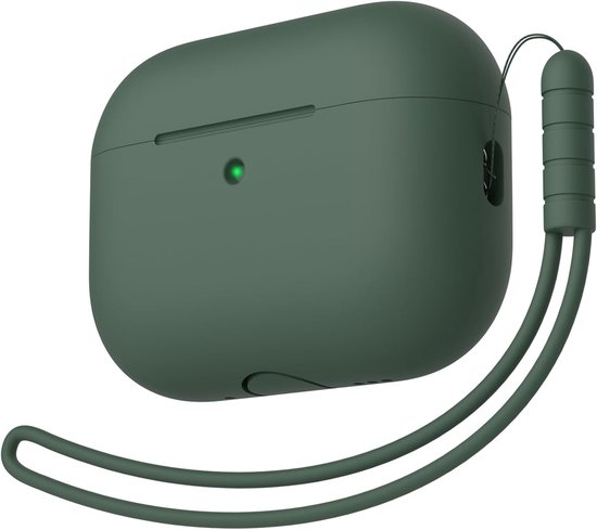 Compatibel met Airpods Pro 3e generatie, volledige bescherming, siliconen beschermhoes voor AirPods Pro 3 met koord, led aan de voorkant kan zichtbaar zijn, diepgroen