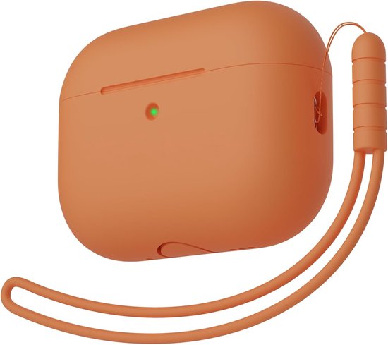 Compatibel met Airpods Pro 3e generatie, volledige bescherming, siliconen beschermhoes voor AirPods Pro 3 met koord, led aan de voorkant kan zichtbaar zijn, oranje