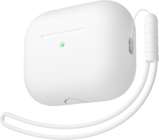 Compatibel met Airpods Pro 3e generatie, volledige bescherming, siliconen beschermhoes voor AirPods Pro 3 met koord, led aan de voorkant kan zichtbaar zijn, wit