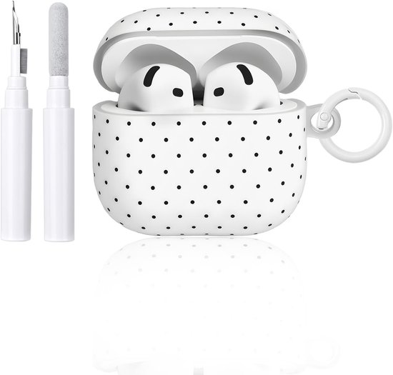 Compatibel met AirPods Pro/Pro 2e generatie hoes met reinigingsset, schattig modieus stippenpatroon esthetische strepen, schokbestendige zachte hoes met sleutelhanger - beige