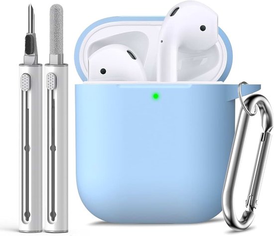 Compatibel met AirpodsHoes, Zachte Siliconen Beschermhoes voor Apple AirPods 2e/1e Generatie Oplaadcase met Sleutelhanger en Reinigingspen, voor Vrouwen Mannen - Hemelsblauw