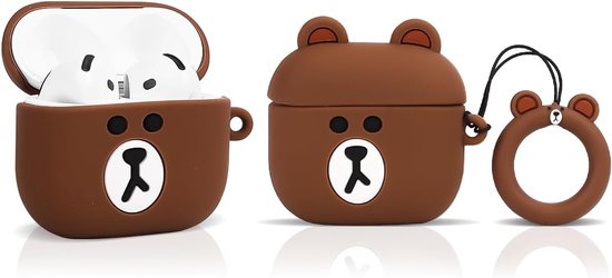Compatibel met Apple Airpods 4 beschermhoesje grappig schattig cartoon hoesje met sleutelhanger (kleine bruine beer)