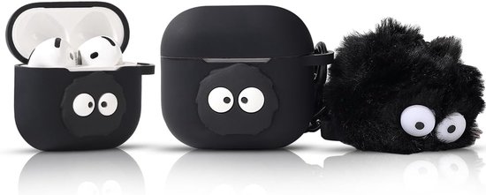 Compatibel met Apple Airpods 4 case beschermende grappige leuke 3D cartoon cover cover met sleutelhanger pop (zwart haarbal)