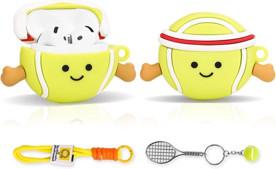 Compatibel met Apple Airpods 4 hoes Beschermende Grappige Leuke Cartoon Slim Cover met Sleutelhanger [Sport Serie] (Groen Tennis)