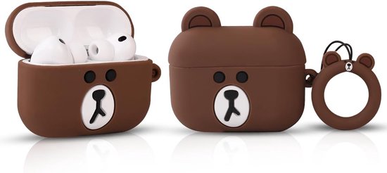 Compatibel met Apple Airpods Pro 3 Case, beschermende grappige leuke slanke cartoon cover met sleutelhanger (Small Brown Bear)