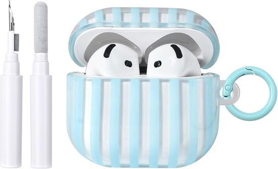 Compatibel met beschermhoes voor AirPods 4e generatie met reinigingsset, schattig strepenmotief, esthetisch strependesign, schokbestendig, zachte hoes met sleutelhangerbevestiging