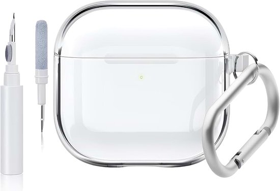 Compatibel met hoesje voor AirPods 4e generatie met reinigingsset en karabijnhaak, zacht TPU, zeer anti-vergeling, Air Pods 4 Case, ondersteunt draadloos opladen (transparant)