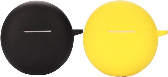 Compatibel met Oppo Enco Buds2 hoofdtelefoonhoes, 2 stuks, ondersteunt draadloos opladen, stootvaste beschermhoes, siliconen beschermhoes voor hoofdtelefoon (zwart-geel)