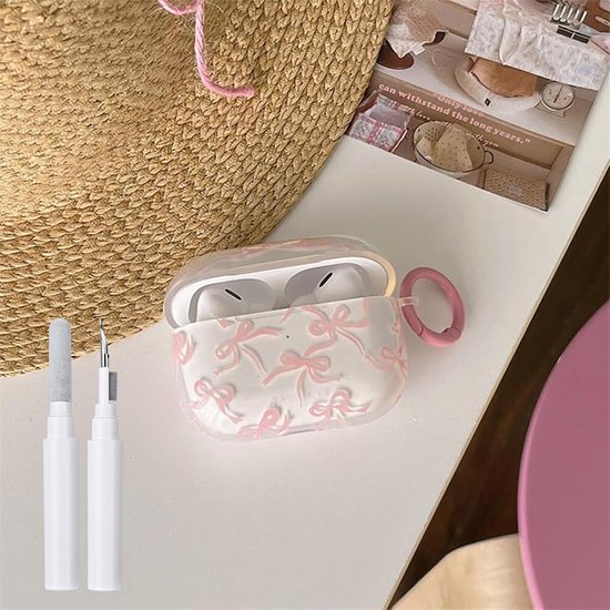 Compatibel voor AirPods Pro 2 hoesje zachte schattige strik patroon mode ontwerp strik esthetische schokbestendige sleutelhanger cover hoofdtelefoon hoesjes voor Airpods Pro 2 -transparant