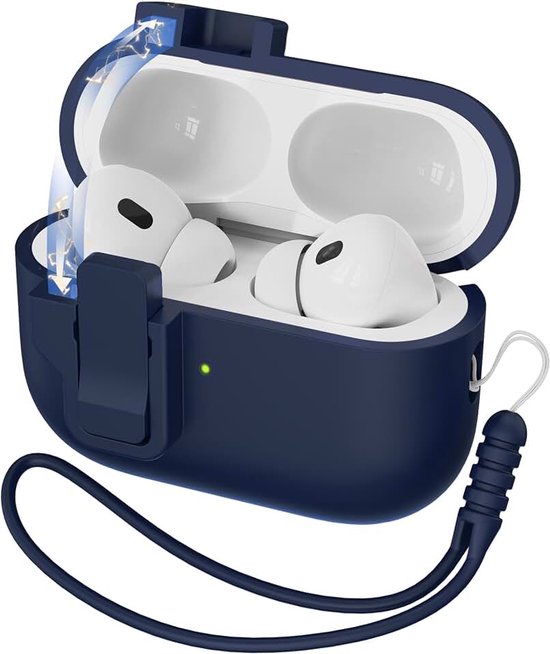 Compatible met AirPods Pro 2nd Generation Case Cover, Vloeibare Siliconen Rubber Auto Pop-Up Militaire Kwaliteit Anti-Val Zachte Siliconen voor AirPods Pro, Front LED Zichtbaar, Nachtblauw