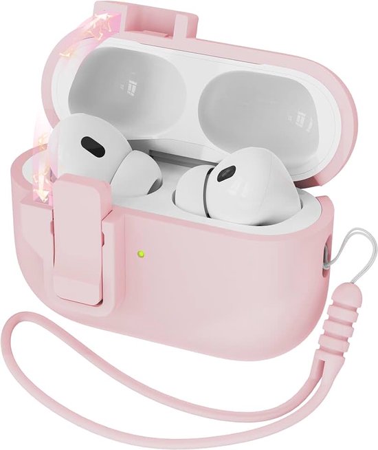 Compatible met AirPods Pro 2nd Generation Case Cover, Vloeibare Siliconen Rubber Auto Pop-Up Militaire Kwaliteit Anti-Val Zachte Siliconen voor AirPods Pro, Front LED Zichtbaar, Roze