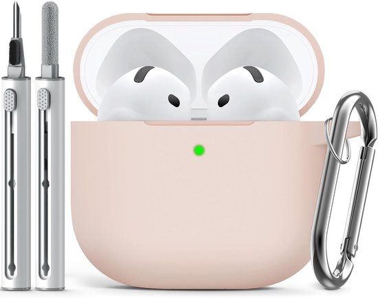 Compatible with AirPods 4 Case - Light Pink | Silicone Protective Case Cover for Apple Air Pod 4 (2024/ANC), Unisex Design, with Cleaning Kit