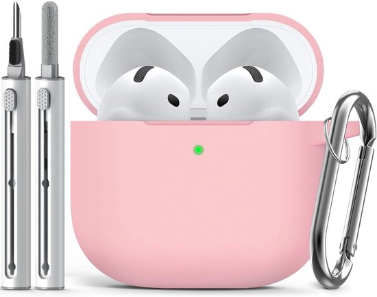 Compatible with AirPods 4 Case - Pink | Silicone Protective Case Cover for Apple Air Pod 4 (2024/ANC), Unisex Design, with Cleaning Kit