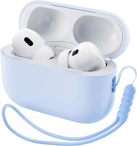 Compatible with AirPods Pro 2 Case (2022), Protective Liquid Silicone Case Cover for AirPods Pro 2nd Generation with Lanyard Soft Skin Front LED Visible Silicone Case-Baby Blue